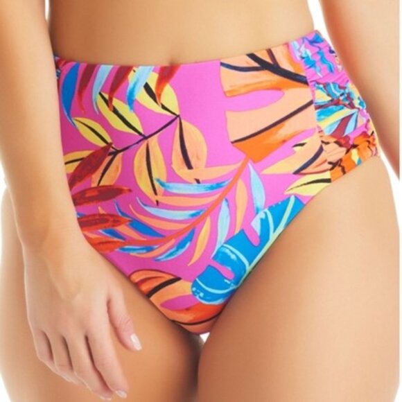 BAR III Paradise in the Palms Shirred High Waisted Bikini Bottoms NWT - Picture 1 of 6